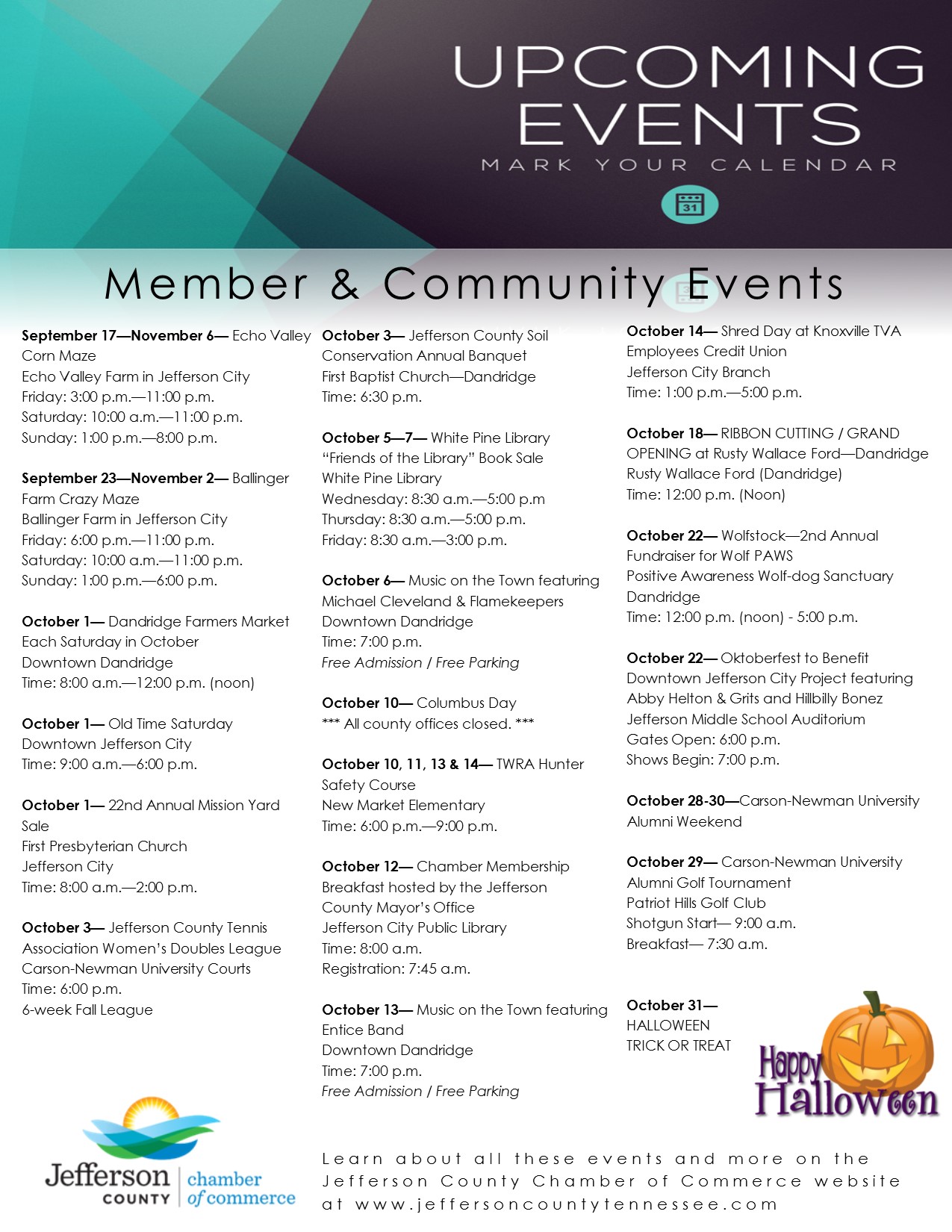 COMMUNITY 2016 October Community Calendar Jefferson County Chamber